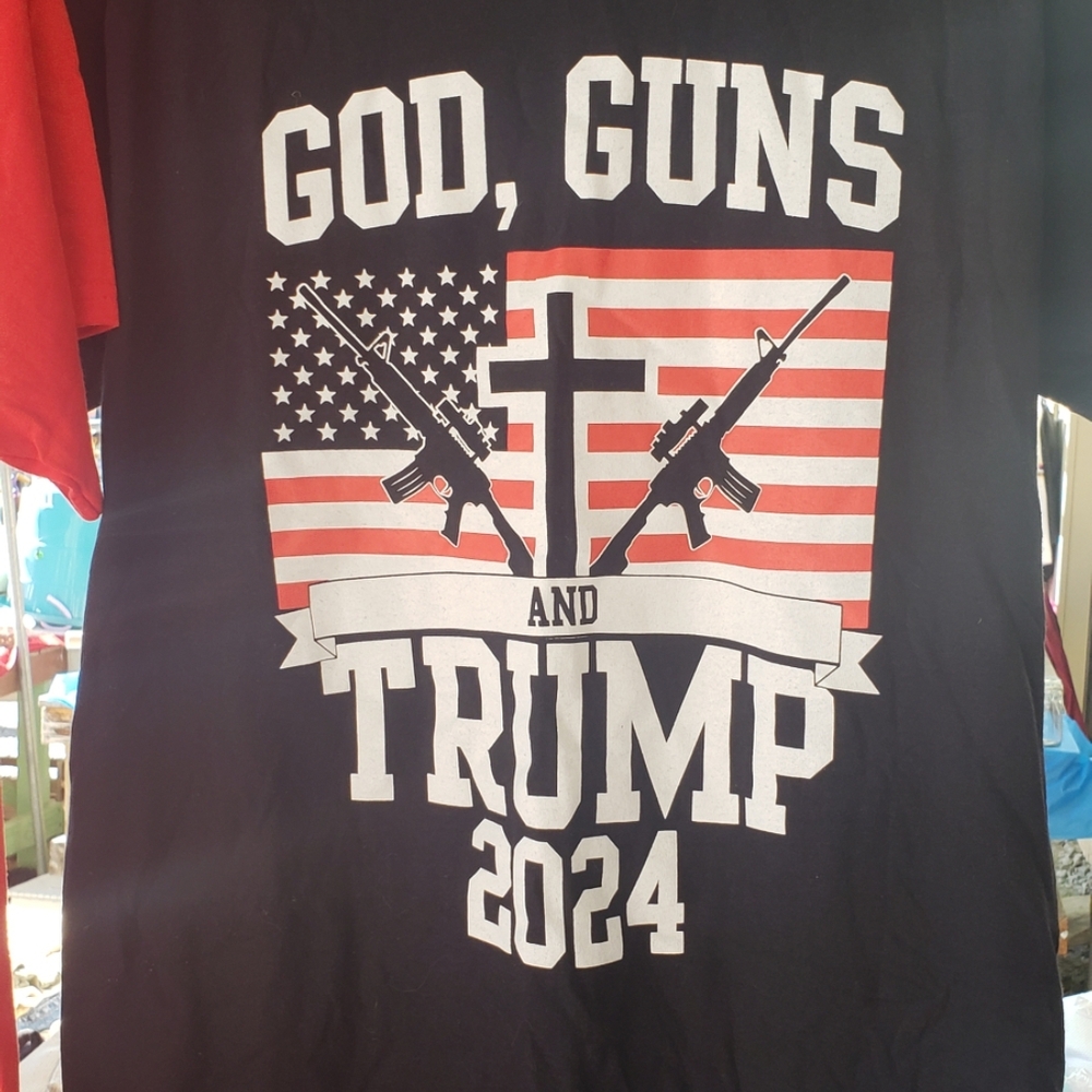 Men's Black Graphic Tee - God, Guns, and Trump 2024